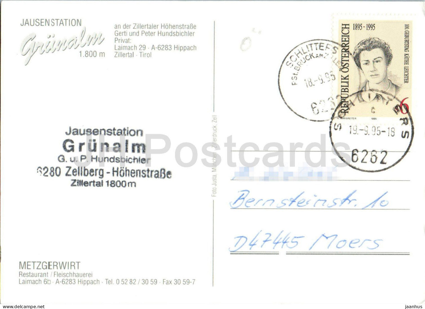 Jausenstation Grunalm 1800 m - an der Zillertaler Hohenstrasse - 1995 - Autriche - occasion 