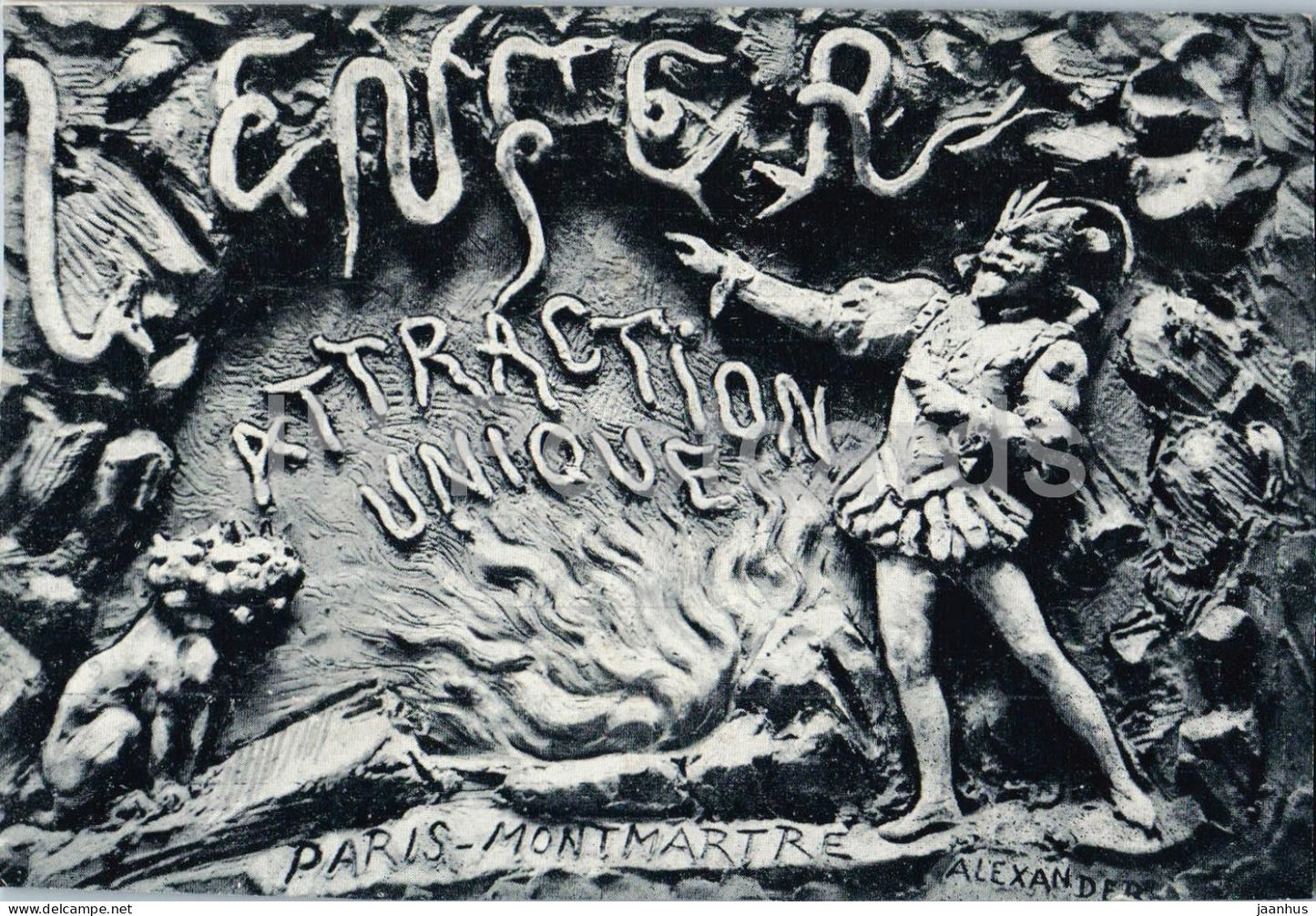 Paris Montmartre - L’Enfer - Hell - Cabaret Unique au Monde - 2 - bas-relief sculpture - old postcard - France - unused - JH Postcards