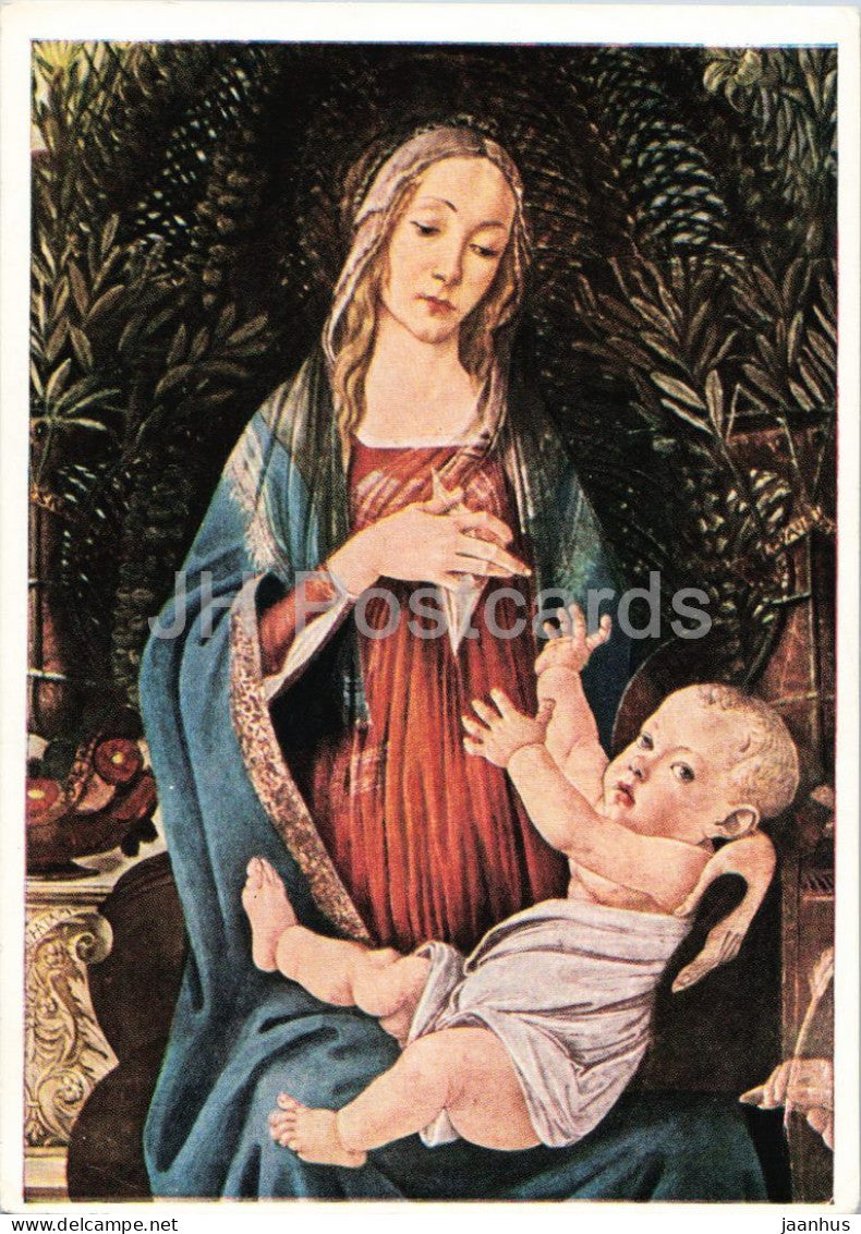 painting by Sandro Botticelli - Madonna Enthroned - Thronende Madonna - Italian art - 1955 - Germany DDR - unused - JH Postcards