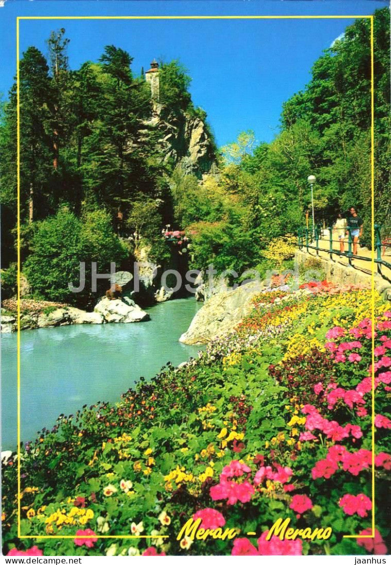 Meran - Merano - Gilfpromenade mit Zenoburg - luogo di cura - promenade - flowers - 1998 - Italy - used - JH Postcards