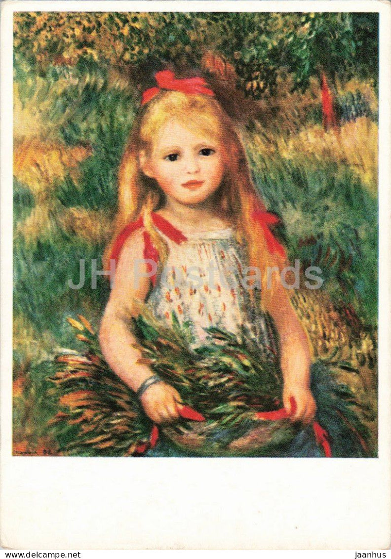 painting by Auguste Renoir - portrait of a girl with flowers - French art - 1538 - Germany - unused - JH Postcards