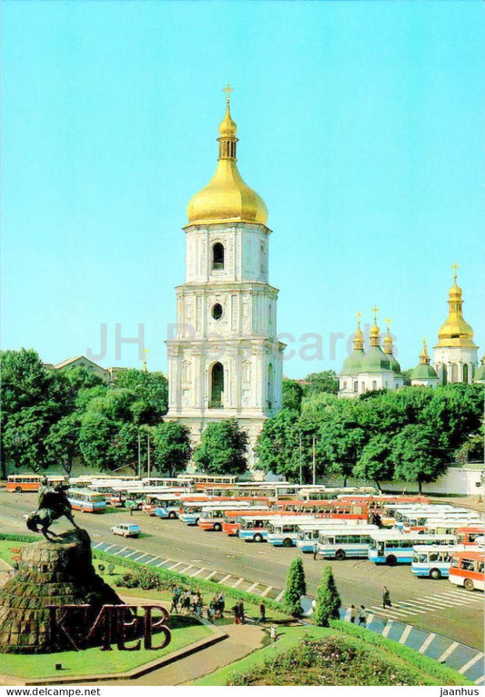 Kyiv - monument to Bohdan Khmelnytsky - bus - 1983 - Ukraine USSR - unused - JH Postcards