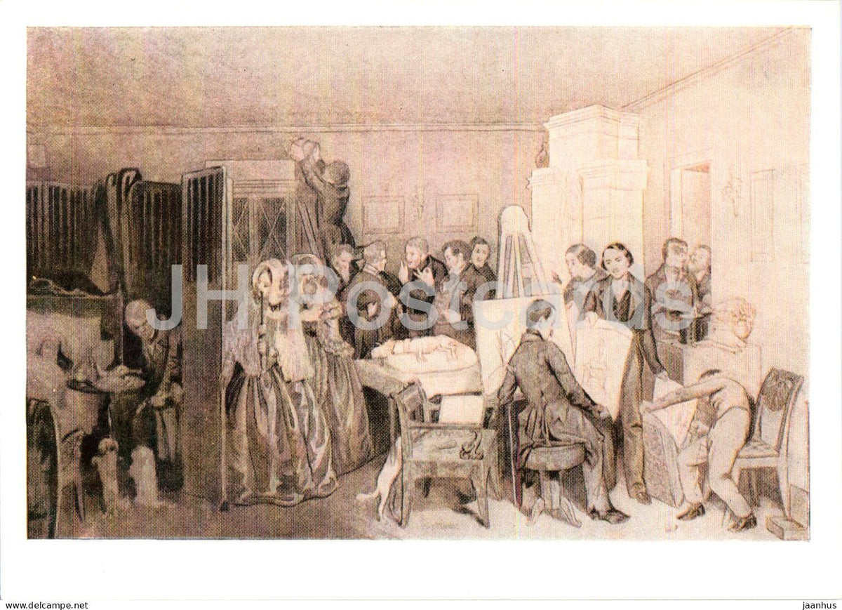 drawing by Pavel Fedotov - Death of Fidele - Russian art - old postcard - 1958 - Russia USSR - unused - JH Postcards
