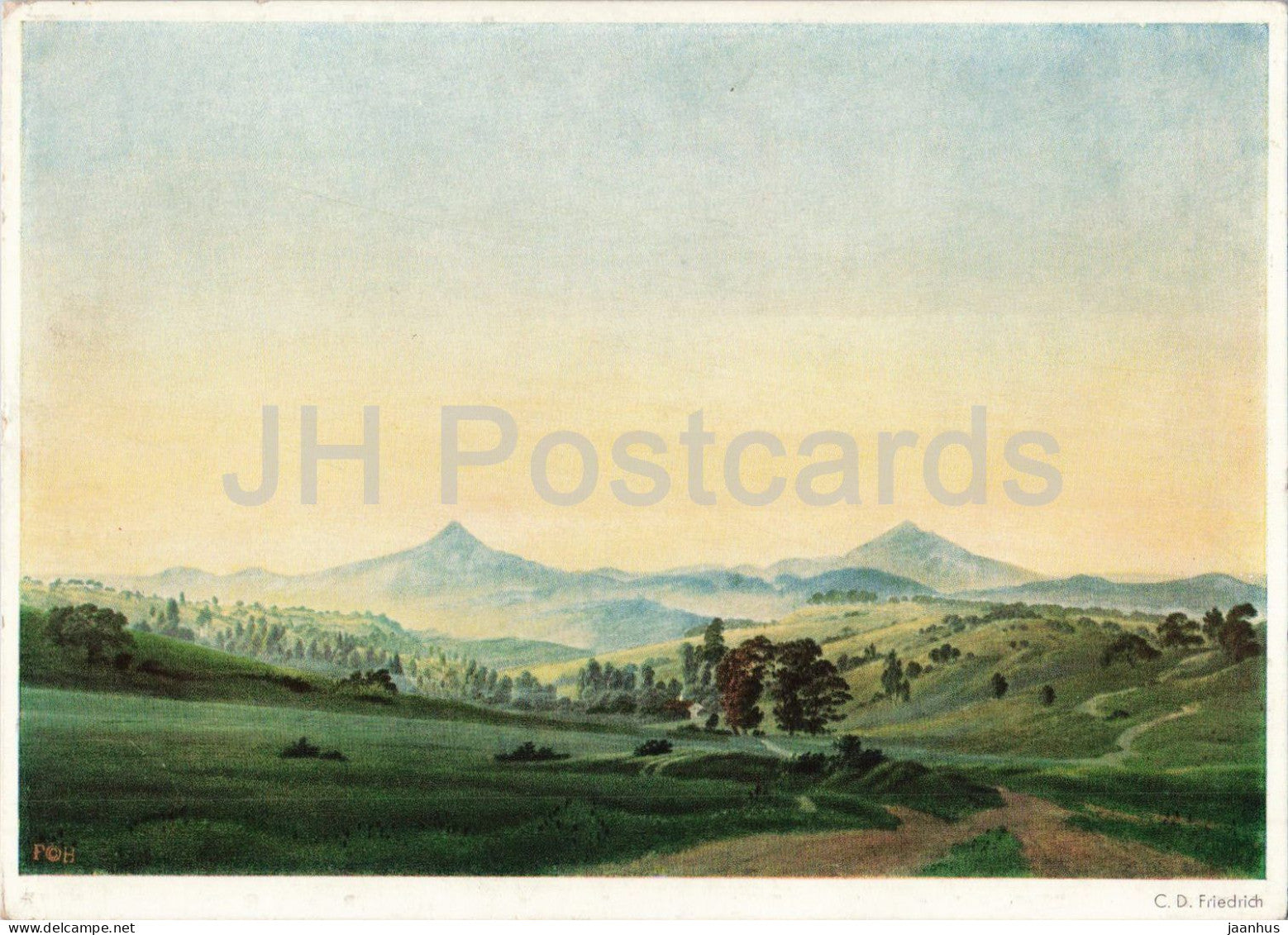 painting by Caspar David Friedrich - Bohemian Landscape - Bohmische Landschaft - German art - Germany - unused - JH Postcards