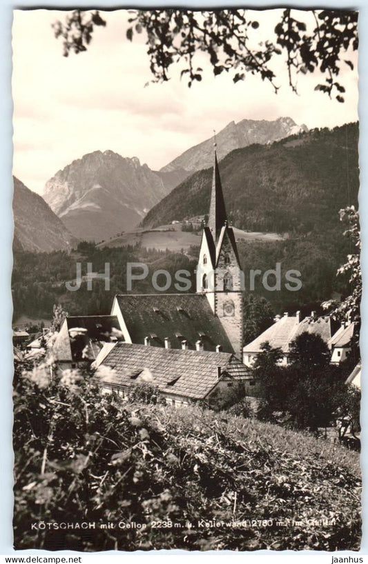 Kotschach mit Cellon 2238 m u Kellerwand 2780 m - church - Alps - mountains 81730 - old postcard - Austria - unused - JH Postcards