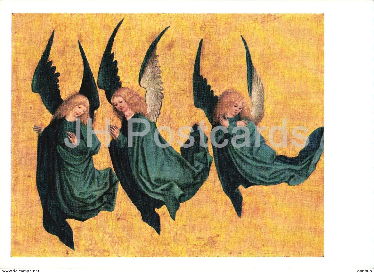 painting by Master of the Housebook - Three Hovering Angels - Drei schwebende Engel - German art - Switzerland - used - JH Postcards