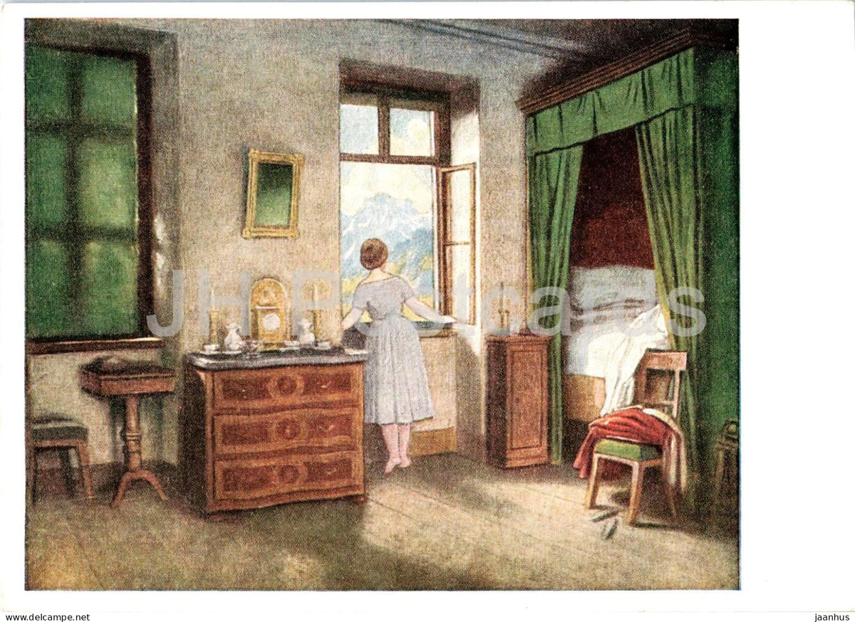 painting by Moritz von Schwind - The Morning Hour - Die Morgenstunde - Austrian art - 1953 - Germany DDR - unused - JH Postcards
