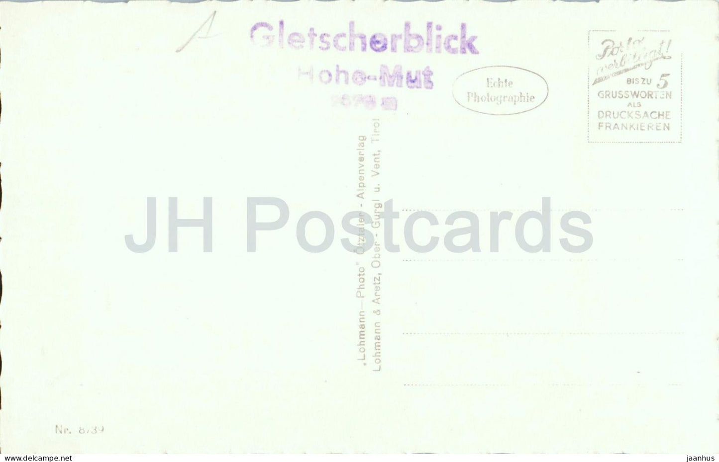 Restaurant Gletscherblick - Hohe Mut - Lohmann - Alpes - montagnes - 8739 - ancienne carte postale - Autriche - non utilisée 
