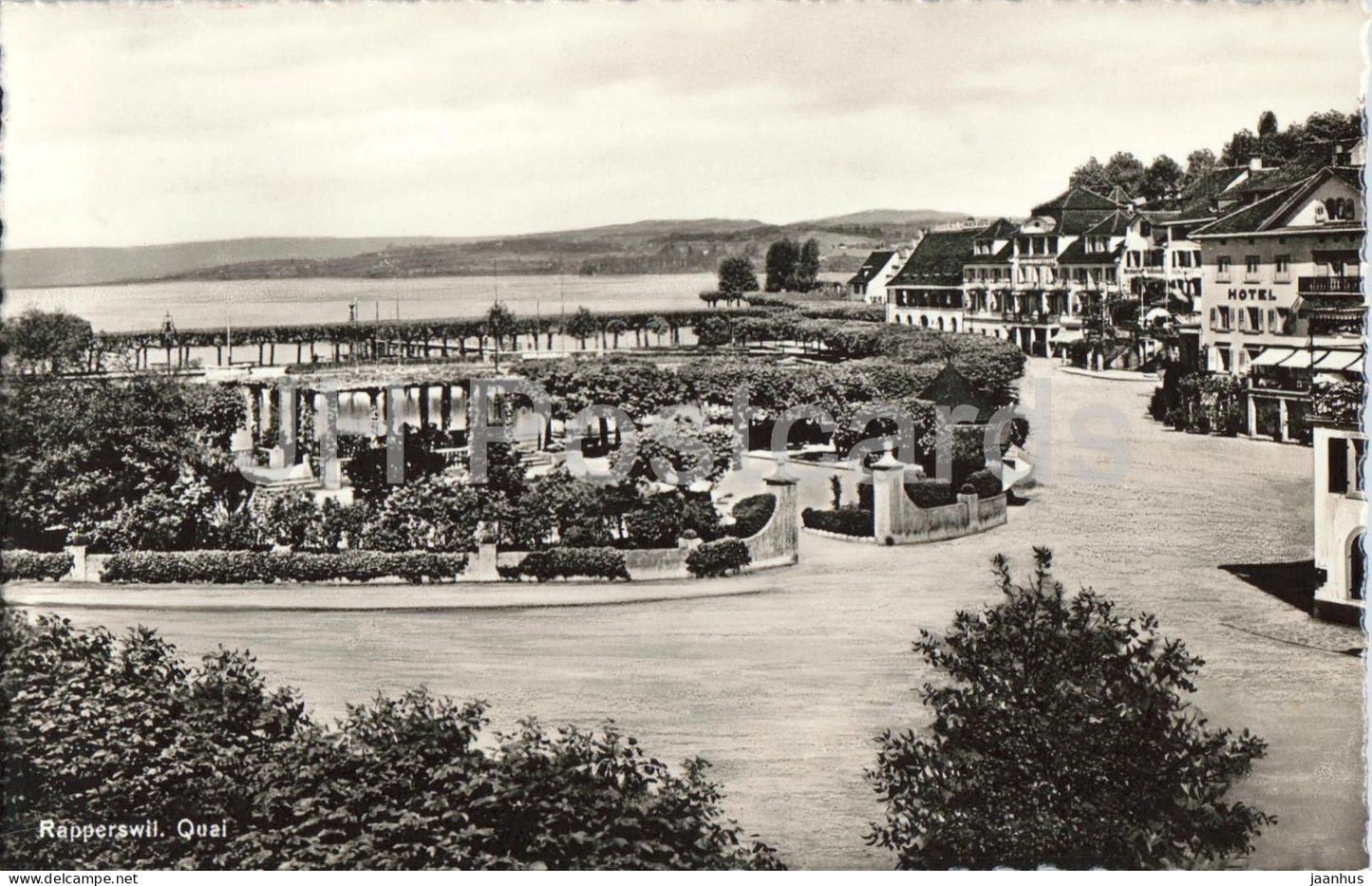 Rapperswil Quai - Quay - lakeside promenade pergola - 4970 - old postcard - Switzerland - unused - JH Postcards
