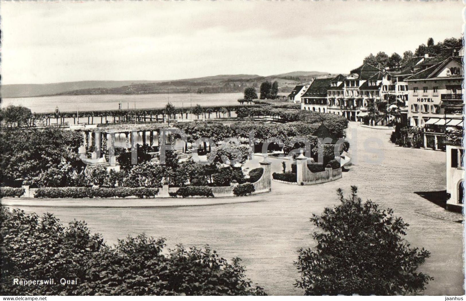 Rapperswil Quai - Quay - lakeside promenade pergola - 4970 - old postcard - Switzerland - unused - JH Postcards
