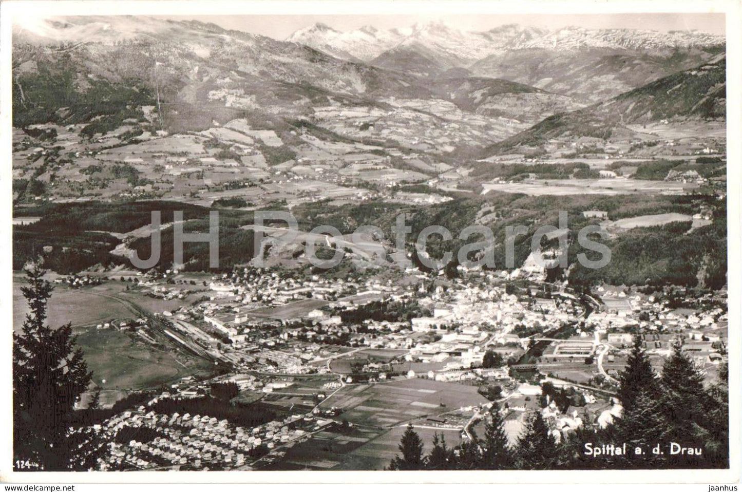 Spittal a. d. Drau - panorama - mountains - town - 124 - old postcard - 1957 - Austria - used - JH Postcards