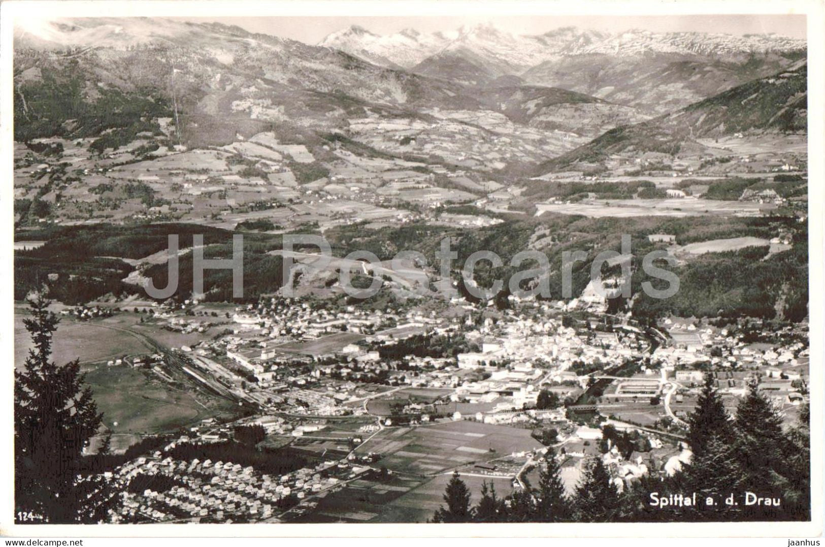 Spittal a. d. Drau - panorama - mountains - town - 124 - old postcard - 1957 - Austria - used - JH Postcards