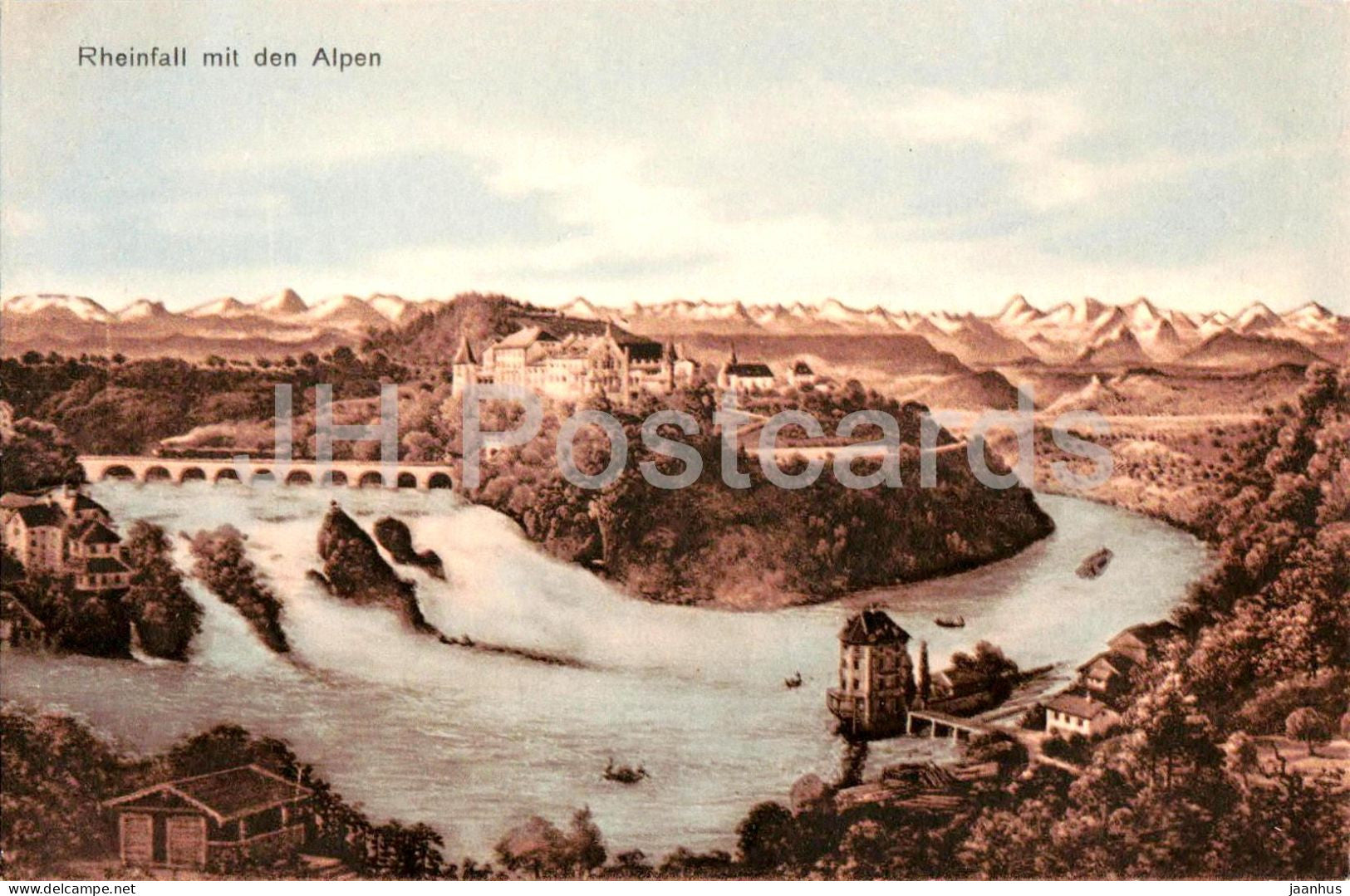 Rheinfall mit den Alpen - waterfall - 1035 - old postcard - 1914 - Switzerland - used - JH Postcards
