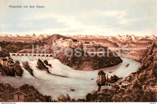 Rheinfall mit den Alpen - waterfall - 1035 - old postcard - 1914 - Switzerland - used - JH Postcards
