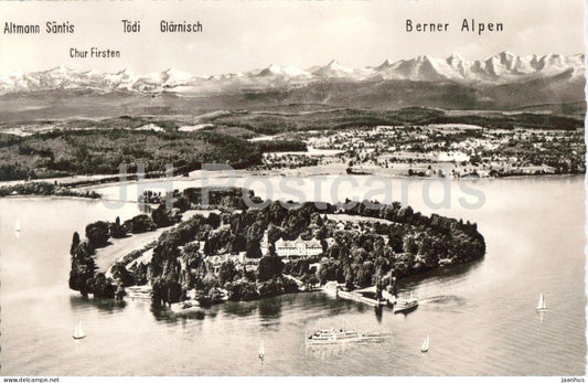 Insel Mainau im Bodensee - Mainau Island in Lake Constance - island lake Alps panorama - old postcard - Germany - unused - JH Postcards