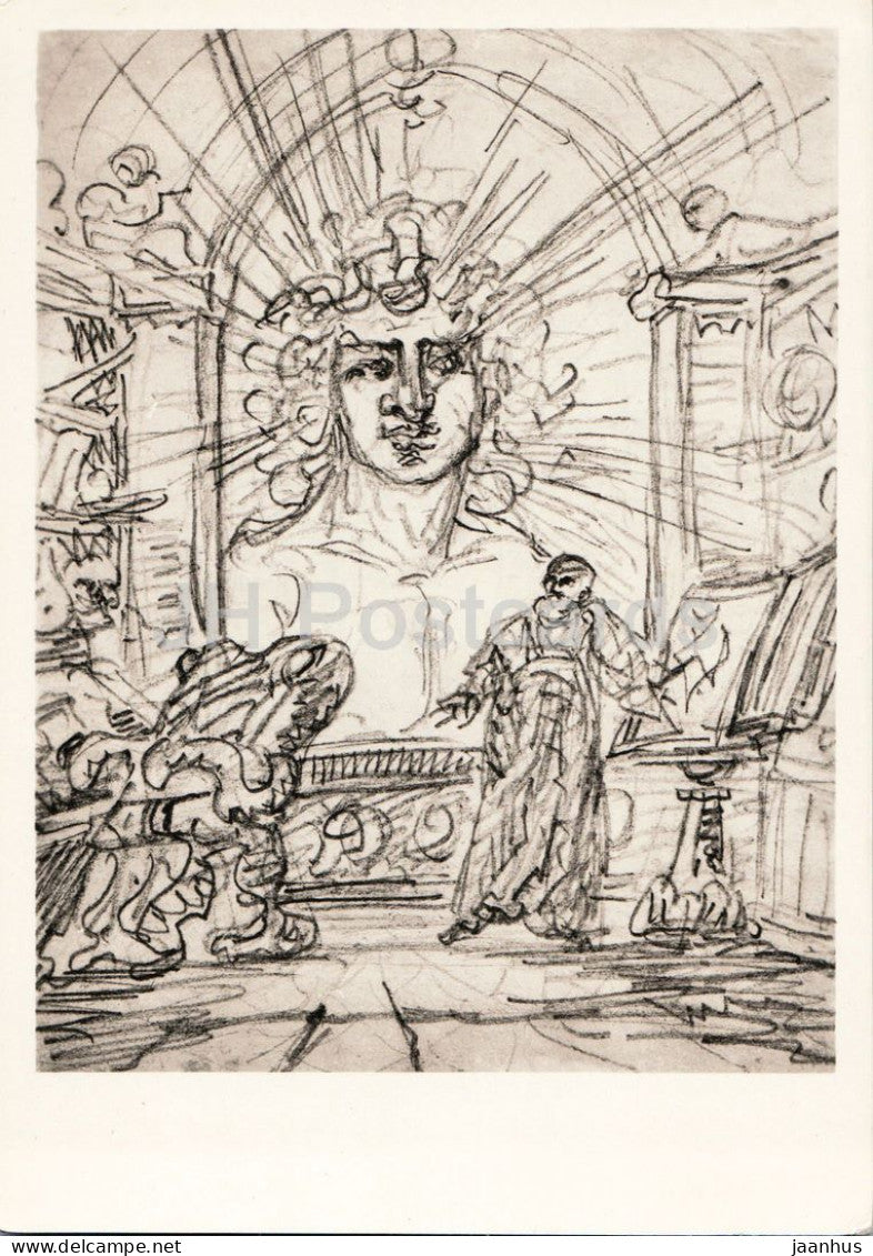 drawing by Goethe - Earth Spirit scene from Faust - Erdgeistszene aus dem Faust - German art - Germany - unused - JH Postcards