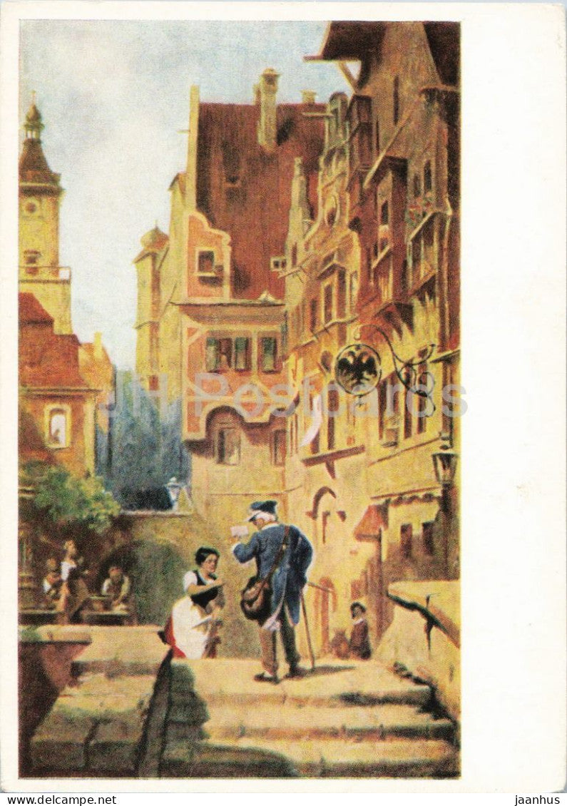 painting by Carl Spitzweg - The Postman - Der Brieftrager - German art - 1962 - Germany DDR - unused - JH Postcards