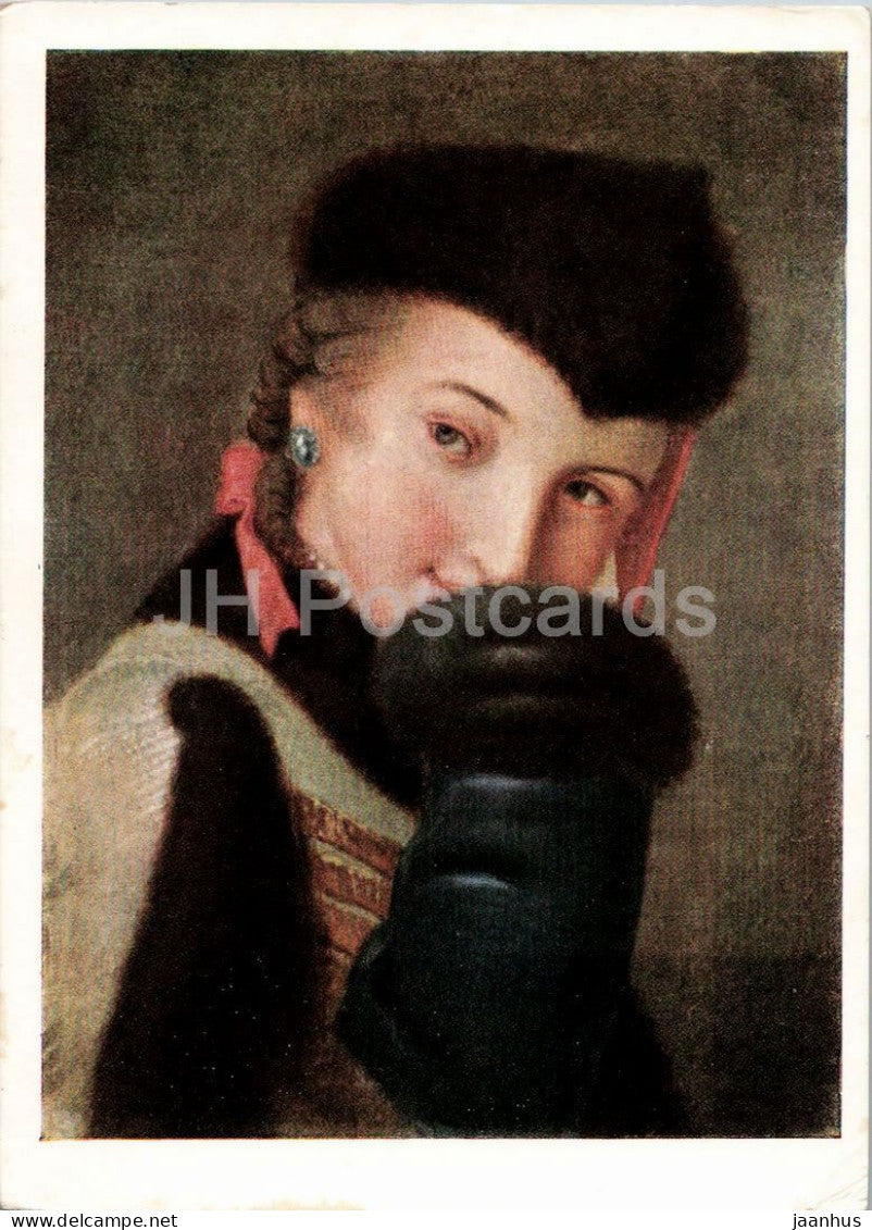 painting by Pietro Rotari - Girl in a Hungarian Fur Coat - Italian art - old postcard - 1957 - Russia USSR - unused - JH Postcards