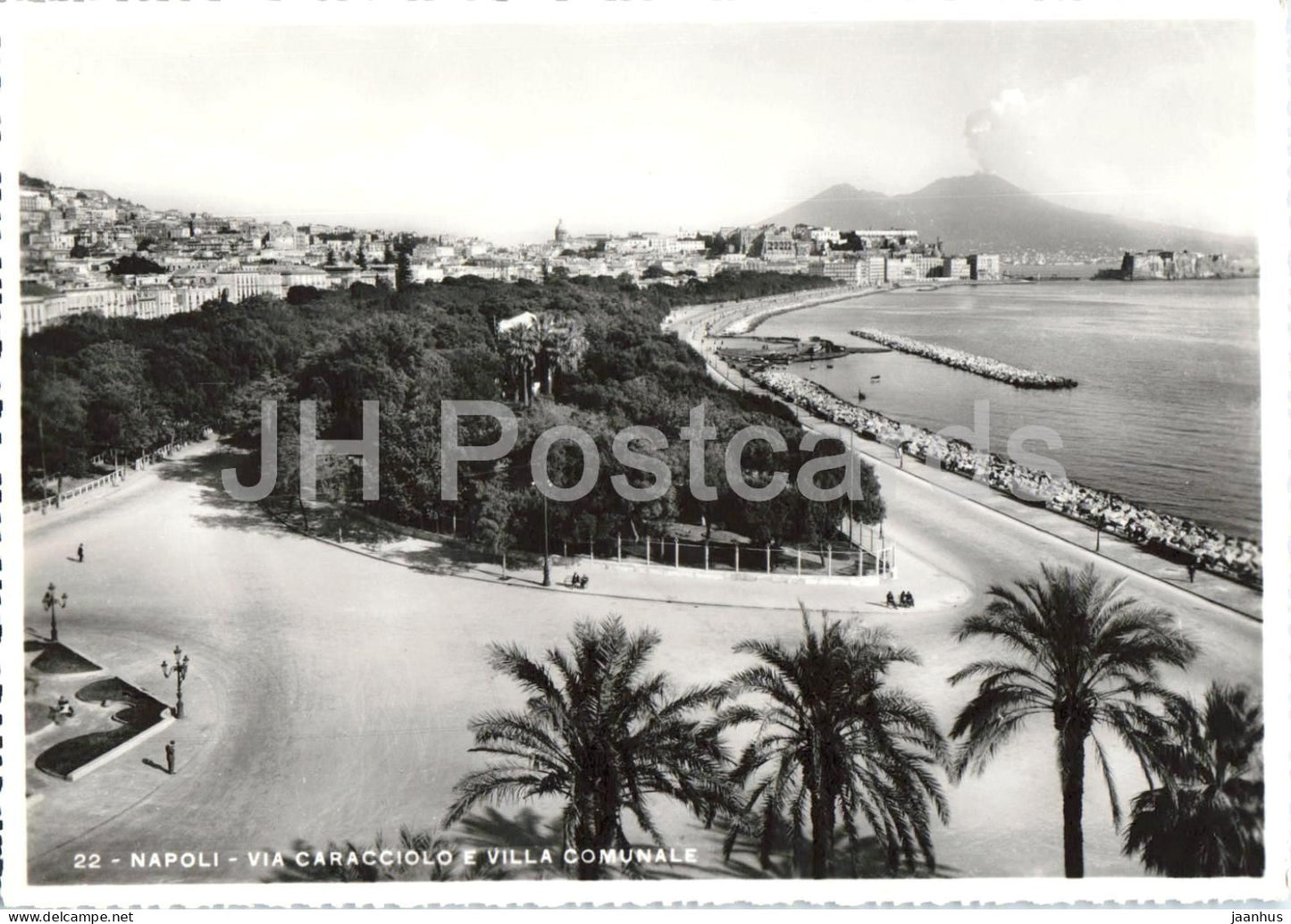 Napoli - Via Caracciolo e Villa Comunale - promenade - palms - city park - bay - Naples 22 old postcard - Italy - unused - JH Postcards