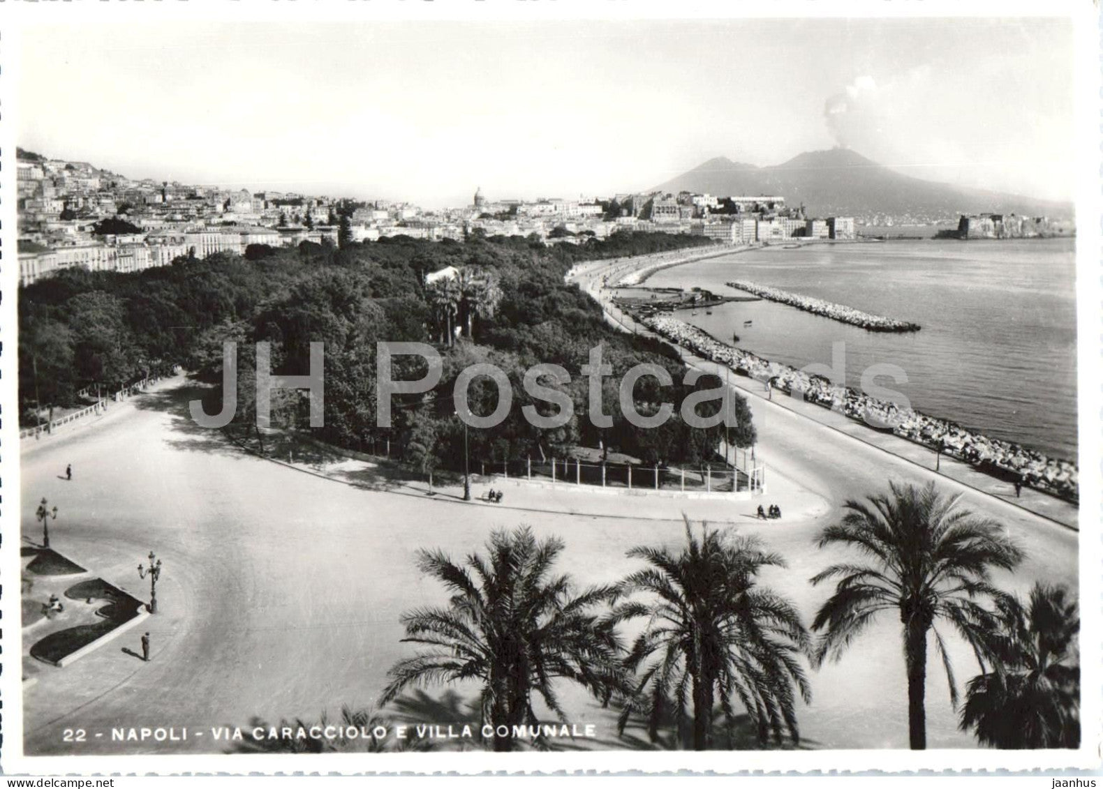 Napoli - Via Caracciolo e Villa Comunale - promenade - palms - city park - bay - Naples 22 old postcard - Italy - unused - JH Postcards
