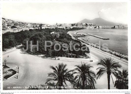Napoli - Via Caracciolo e Villa Comunale - promenade - palms - city park - bay - Naples 22 old postcard - Italy - unused - JH Postcards