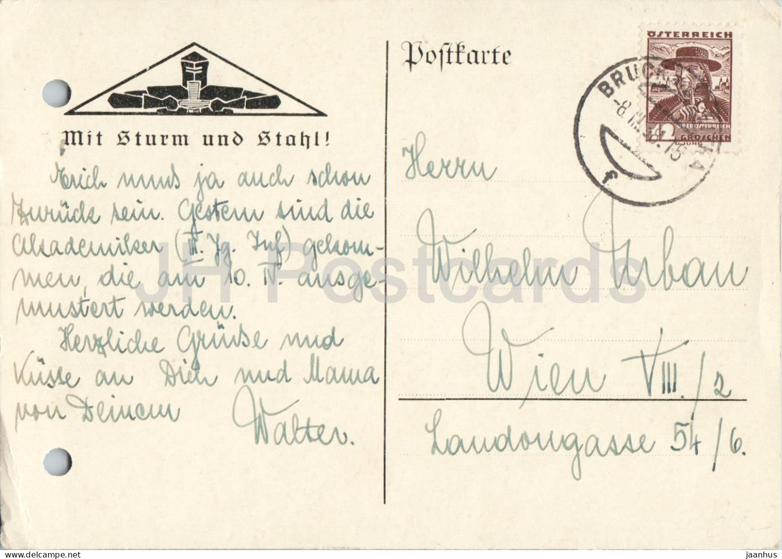 Bruckneudorf - Mit Sturm und Stahl - With Storm and Steel - military mail - old postcard - 1938 - Austria - used - JH Postcards