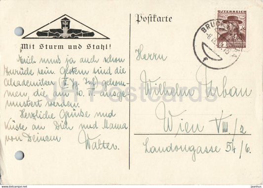 Bruckneudorf - Mit Sturm und Stahl - With Storm and Steel - military mail - old postcard - 1938 - Austria - used - JH Postcards