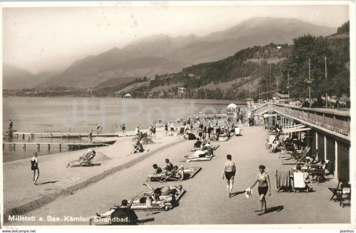 Millstatt am See - Karnten - Strandbad - beach - lake - bathers - 1920s - Austria - used - JH Postcards