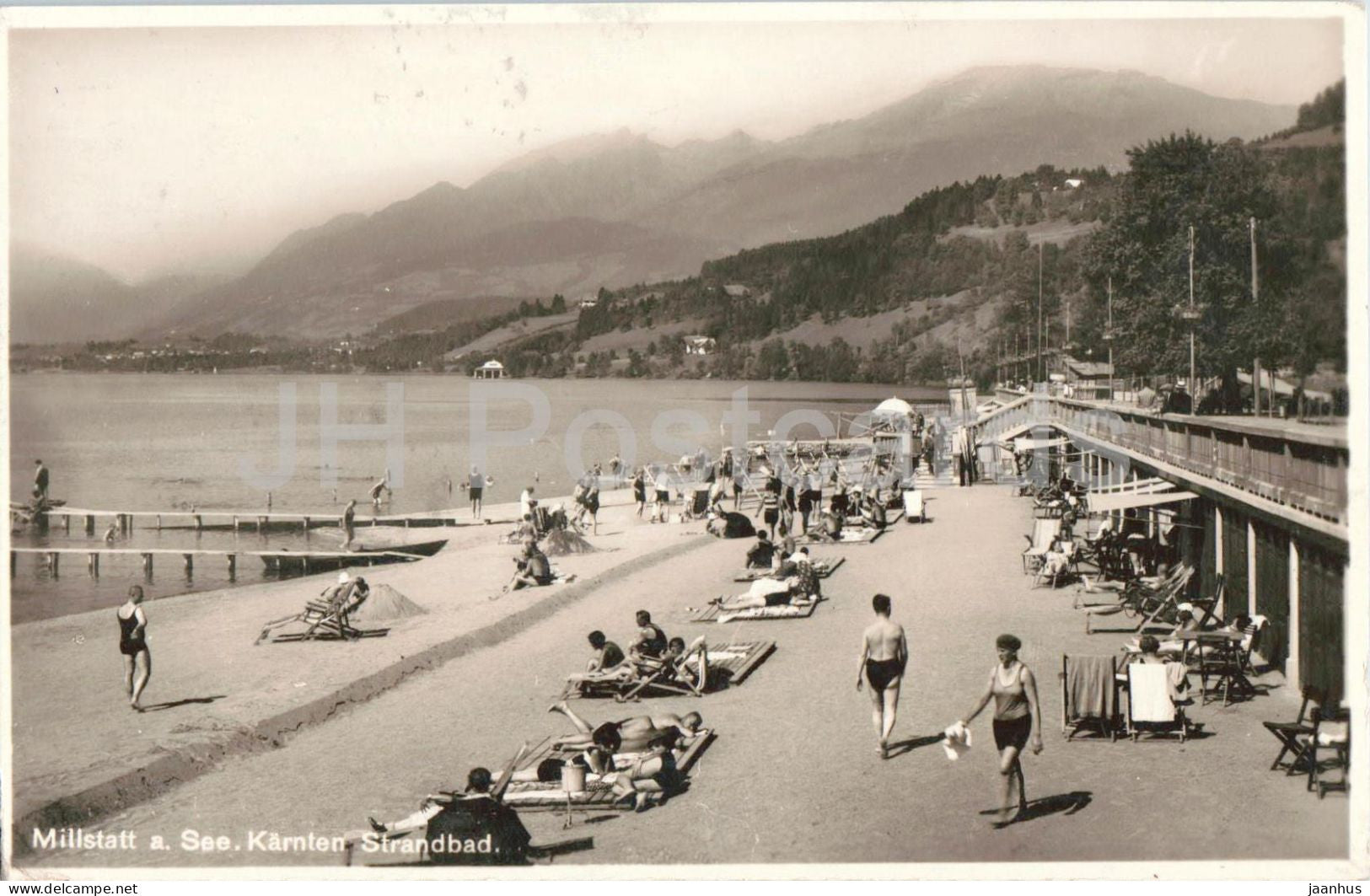 Millstatt am See - Karnten - Strandbad - beach - lake - bathers - 1920s - Austria - used - JH Postcards
