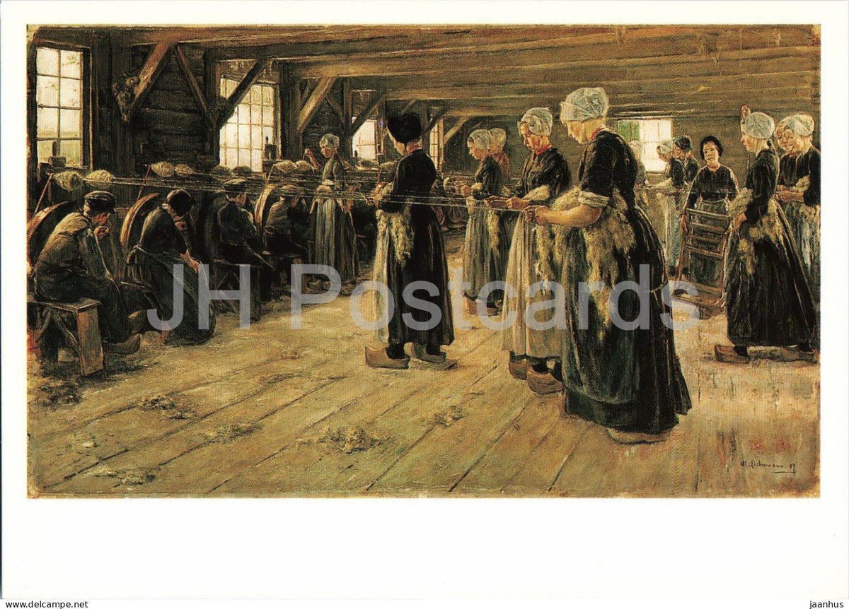 painting by Max Liebermann - The Flax Barn at Laren - Flachsscheuer in Laren - folk costumes - art - Germany - unused - JH Postcards