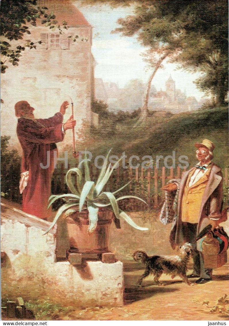 painting by Carl Spitzweg - Friends of Youth - Jugendfreunde - dog - German art - Germany - unused - JH Postcards