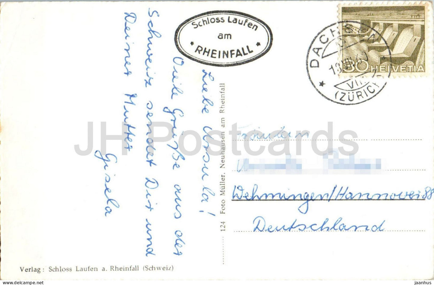 Rheinfall - Schweiz - waterfall - platform - old postcard - 1960 - Switzerland - used