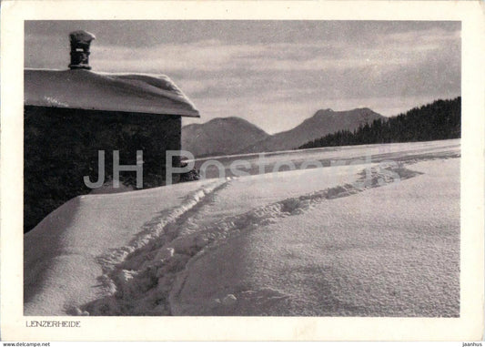 Lenzerheide - Winterlandschaft - Hutte und Bergpanorama - Heimatbilder - hut - old postcard - 1936 - Switzerland - used - JH Postcards