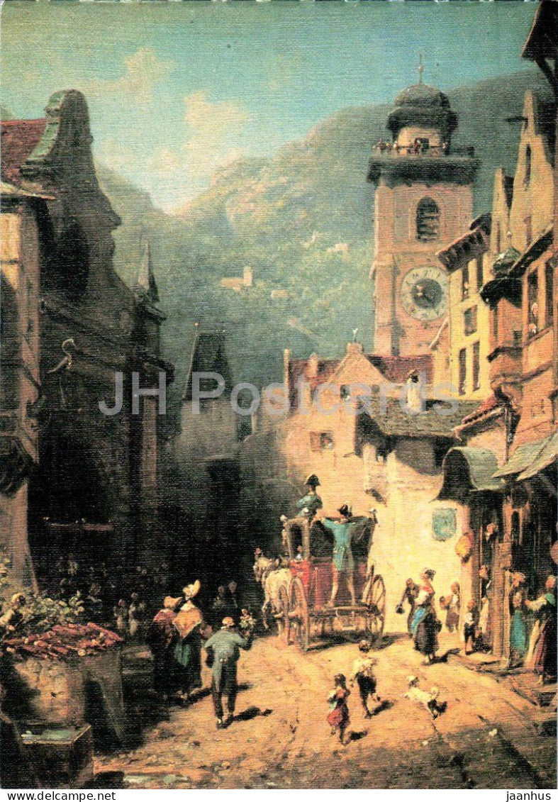 painting by Carl Spitzweg - Visit of the Sovereign - Besuch des Landesvaters - horse - German art - Germany - unused - JH Postcards