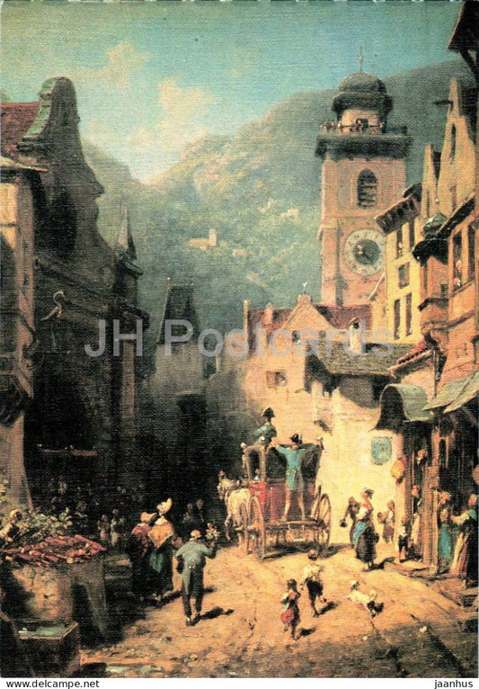 painting by Carl Spitzweg - Visit of the Sovereign - Besuch des Landesvaters - horse - German art - Germany - unused - JH Postcards