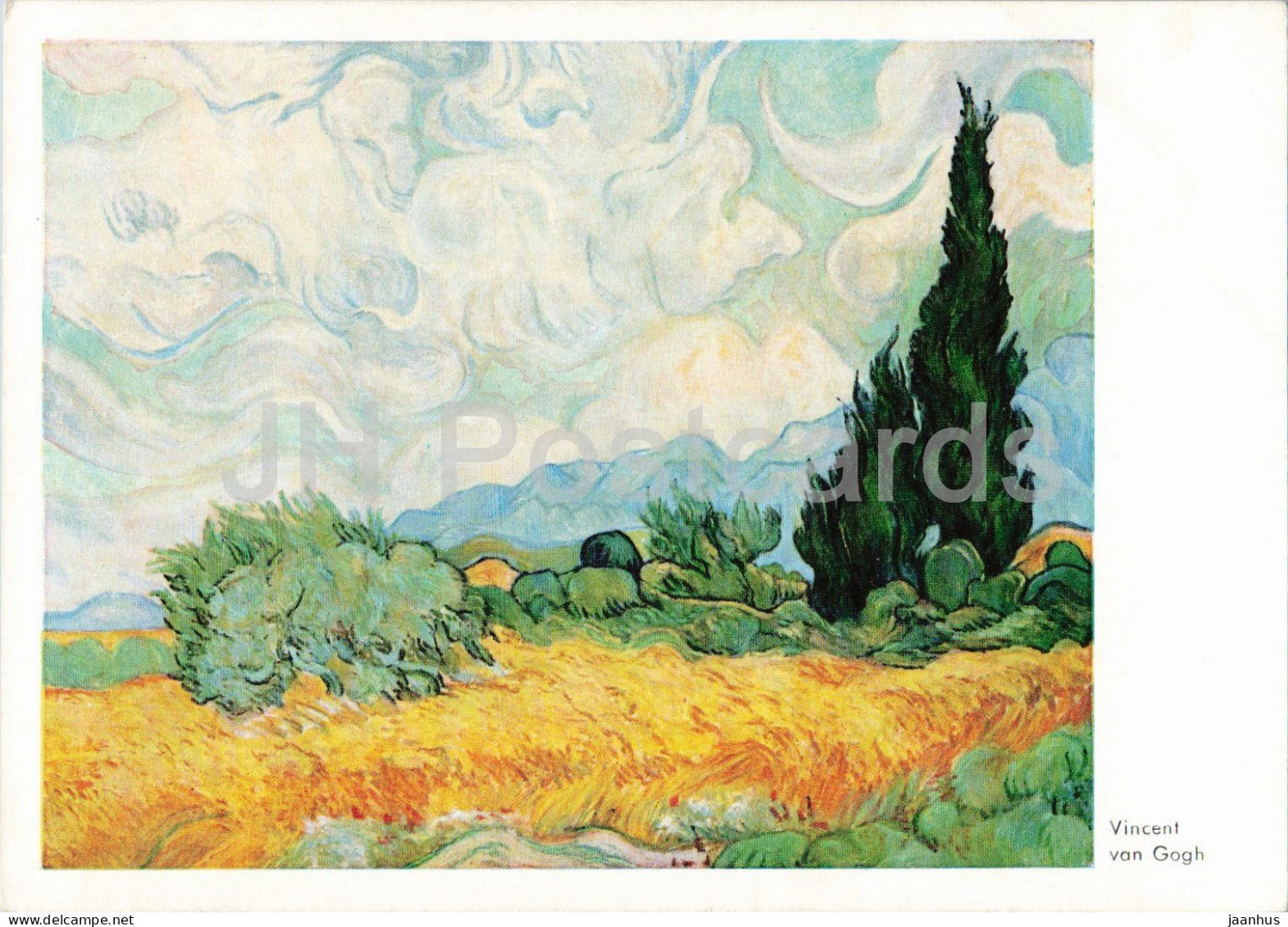 painting by Vincent van Gogh - Kornfeld mit Cypressen - Cornfield with Cypress Trees - Dutch art - 15 - Germany - unused - JH Postcards