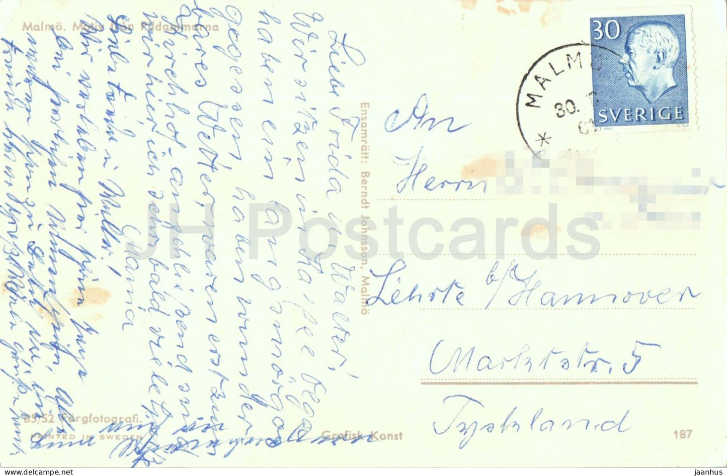 Malmö - Motif de Pildammarna - lac - cygnes - 187 - ancienne carte postale - 1961 - Suède - ayant servi