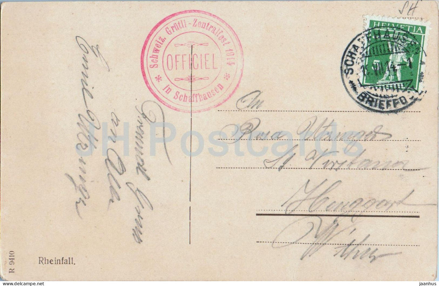 Rheinfall - waterfall - Schaffhausen - Schweiz Grutli Zentralfest 1914 - 9410 - old postcard - 1914 - Switzerland - used