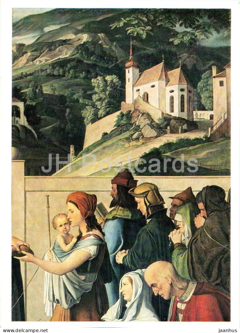 painting by Julius Schnorr von Carolsfeld - St. Roch Distributing Alms - Rochus - German art 1985 - Germany DDR - unused - JH Postcards