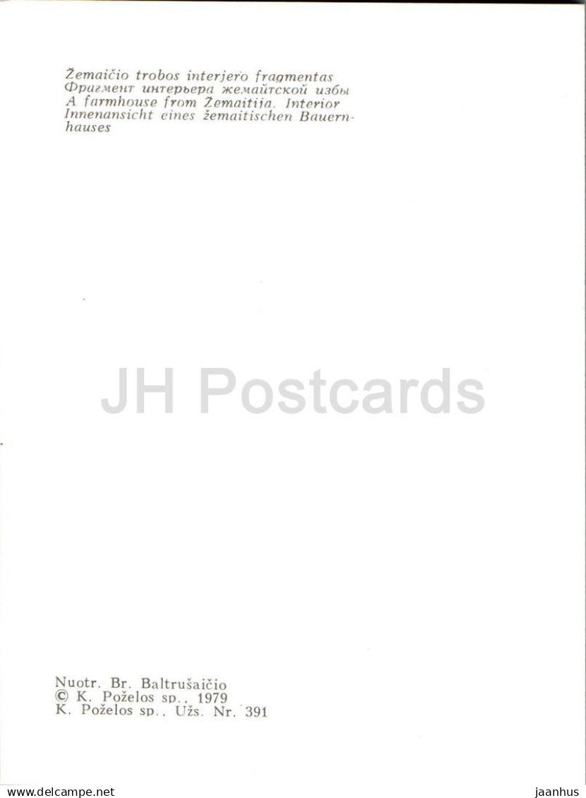 Freilicht-Ethnographisches Museum Litauens – ein Bauernhaus aus Zemaitija – Innenansicht – 1979 – Litauen UdSSR – unbenutzt 