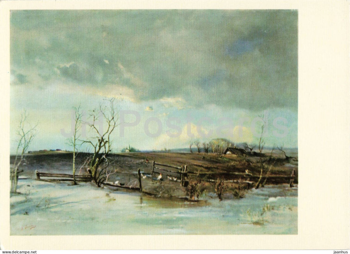 painting by Aleksey Savrasov - Spring - birds - Russian art - 1967 - Russia USSR - unused - JH Postcards