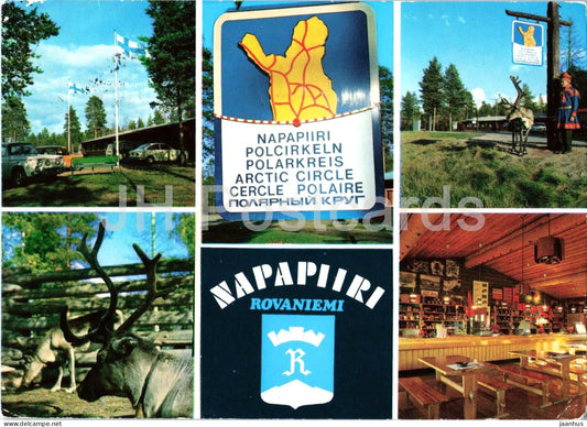 Finnish Lapland - Suomen Lappi - Rovaniemi - Napapiiri - Arctic Circle - reindeer - multiview - 1975 - Finland - used - JH Postcards