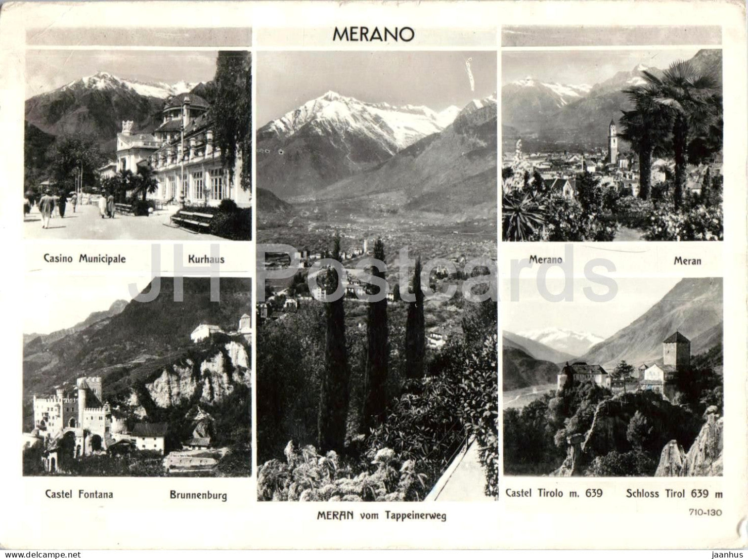 Meran vom Tappeinerweg - Merano - casino - castel Fontana - castel Tirolo - multiview - 710-130 - 1962 - Italy - used - JH Postcards