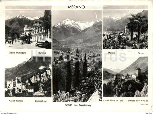 Meran vom Tappeinerweg - Merano - casino - castel Fontana - castel Tirolo - multiview - 710-130 - 1962 - Italy - used - JH Postcards
