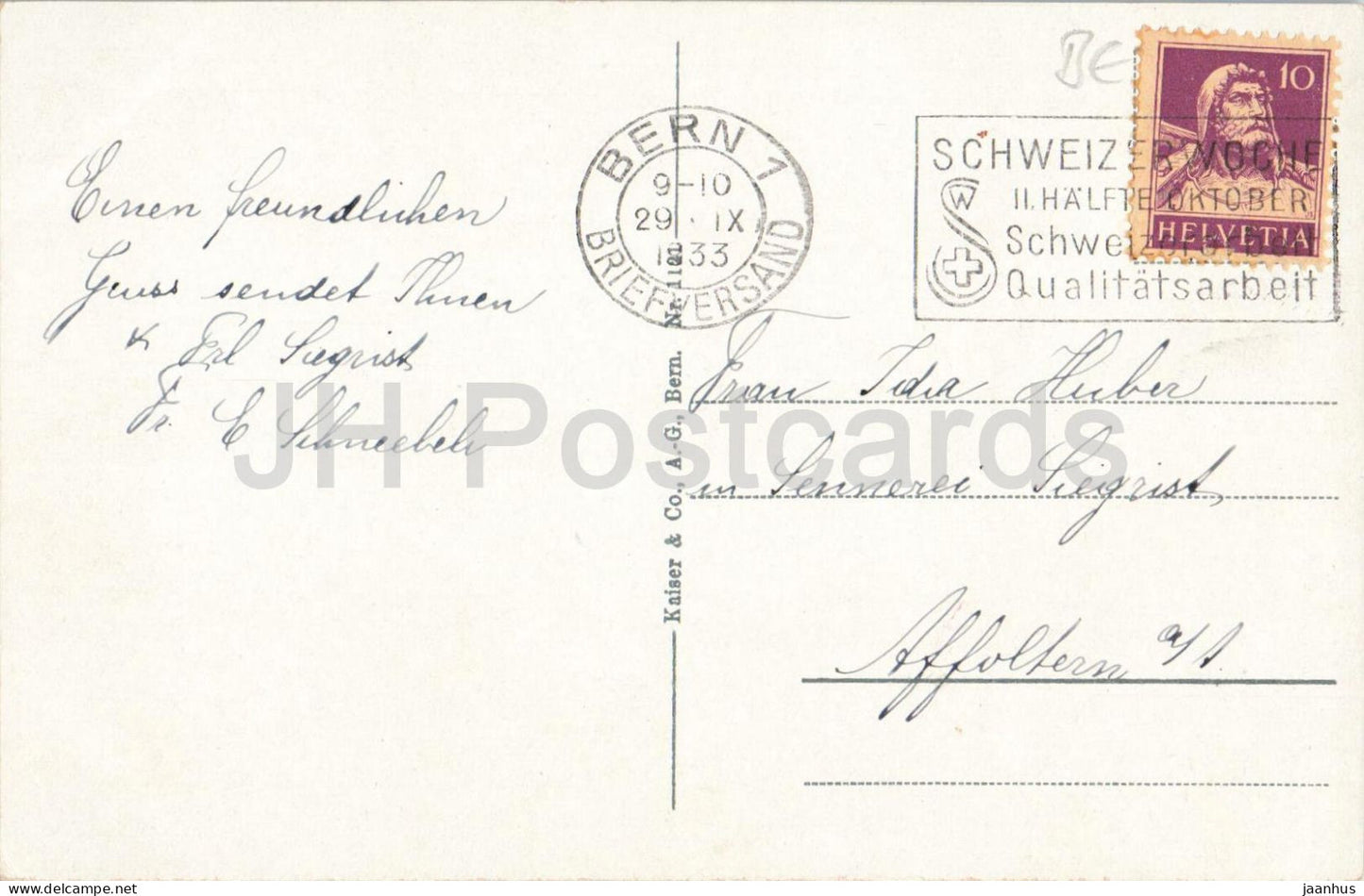 Berne - Stadtansicht mit Munster und Brucken - vue générale - Kaiser &amp; Co. - carte postale ancienne - 1933 - Suisse - utilisé