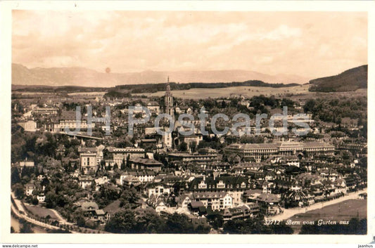 Bern vom Gurten aus - city view - panorama - cathedral - 32712 - old postcard - 1925 - Switzerland - used - JH Postcards