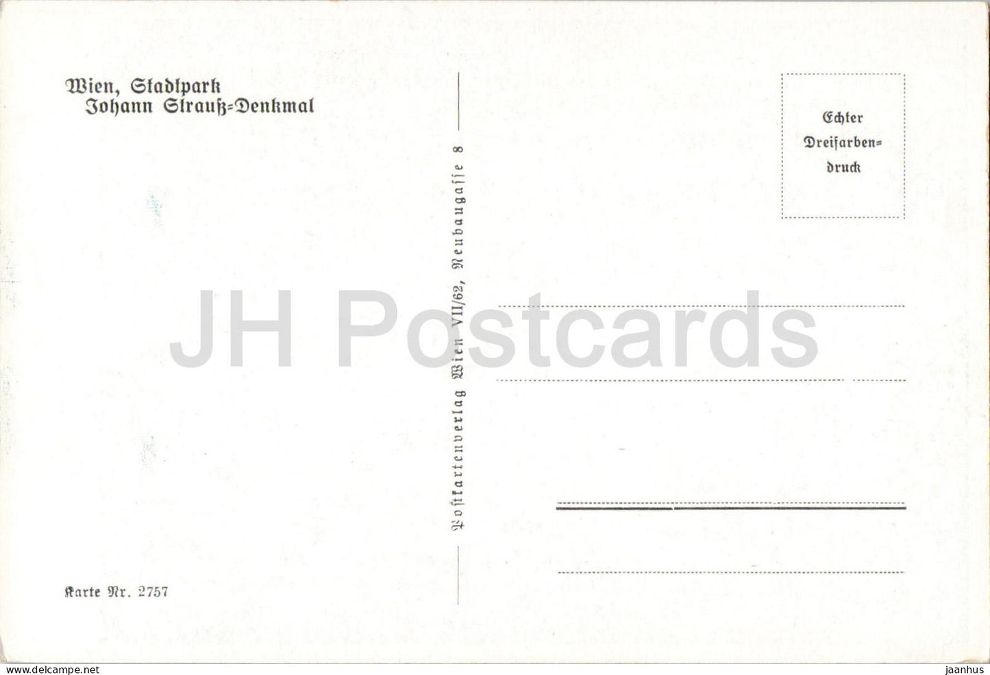 Wien - Vienna - Stadtpark - Austrian composer Johann Strauss Denkmal - monument - 2757 - old postcard - Austria - unused