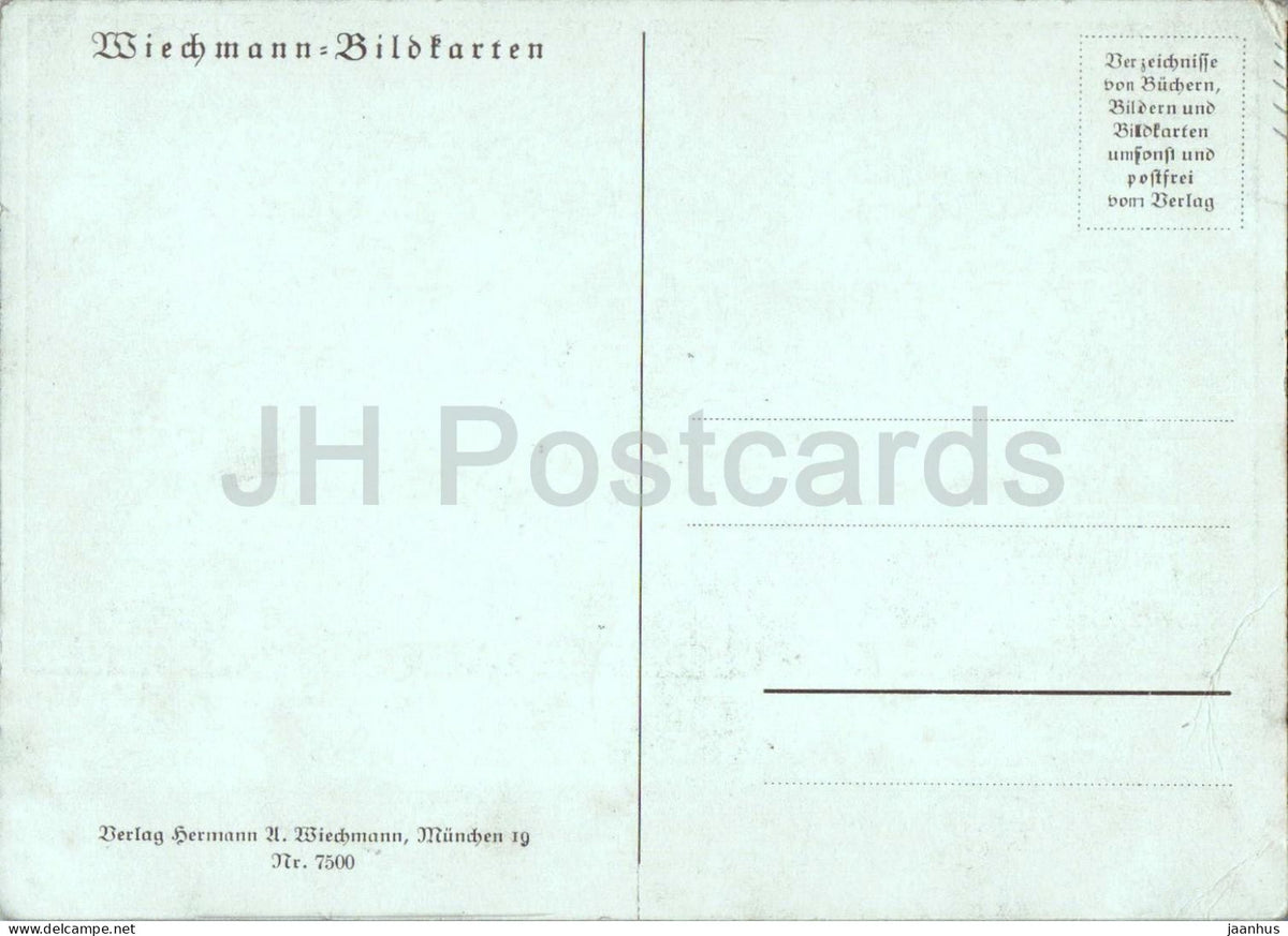 painting by Arnold Bocklin - Isle of the Dead - Die Insel der Toten - boat - old postcard - 1930s - Germany - unused