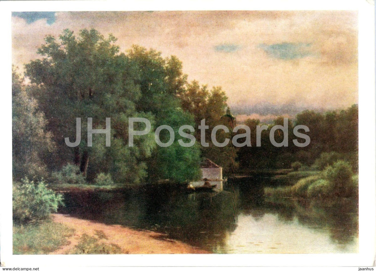 painting by V. K. Kamenev - River Landscape - boat - Russian art - 1962 - Russia USSR - unused - JH Postcards