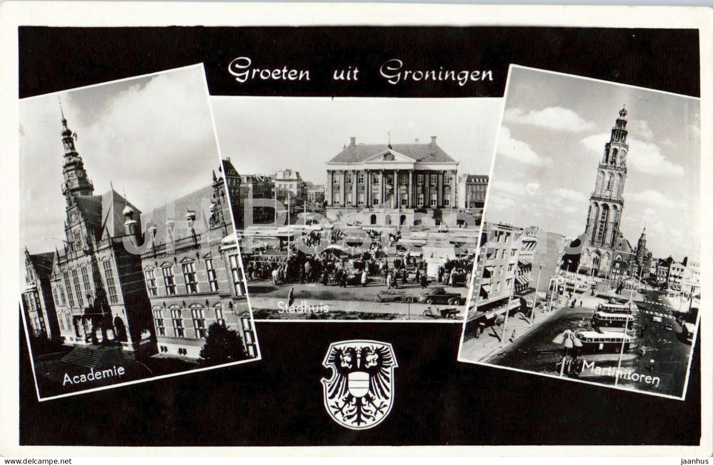 Groeten uit Groningen - Greetings from Groningen - Academy City Hall - old postcard - 1950s - Netherlands - unused - JH Postcards